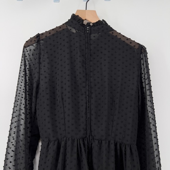 Altar'd State Mini Dress Swiss Dot Ruffle Mock Neck Long Sleeve Black Women XL - Picture 4 of 8
